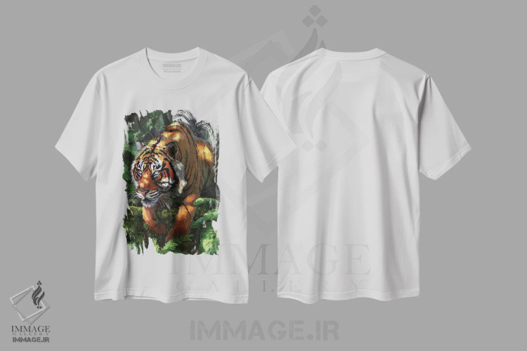 تیشرت سفید طرح دار – تیشرت طبیعت ,ببر کمین کرده اثر لوییز گلبی فروشگاه ایماژ
