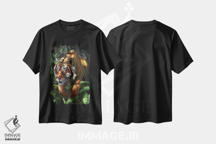 تیشرت مشکی طرح دار – تیشرت طبیعت ,ببر کمین کرده اثر لوییز گلبی immage.ir