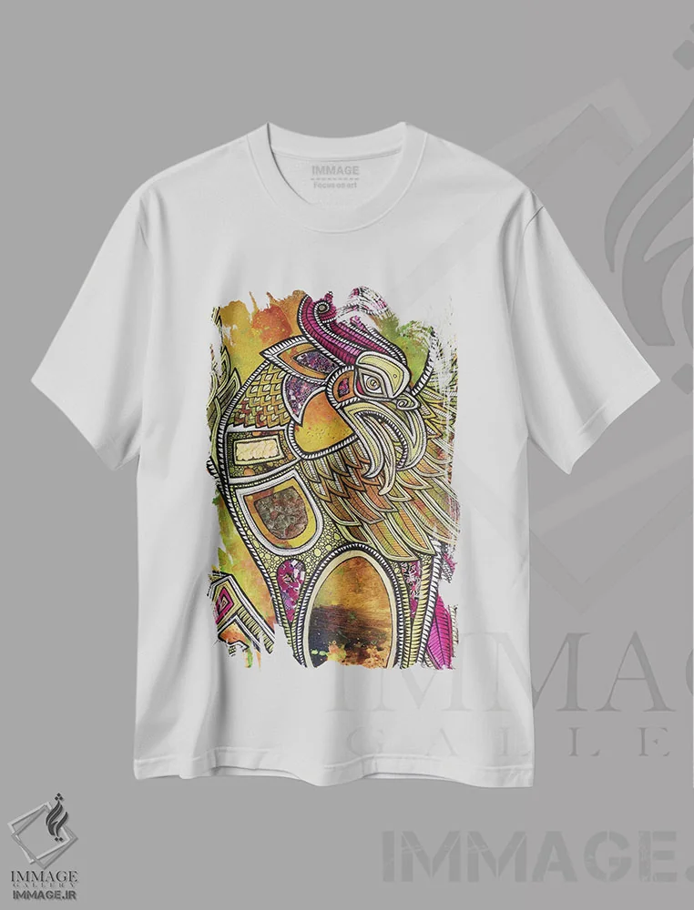 تیشرت سفید طرح دار – تیشرت هنری ,برخاستن از خاکستر اثر لینت شلی immage.ir