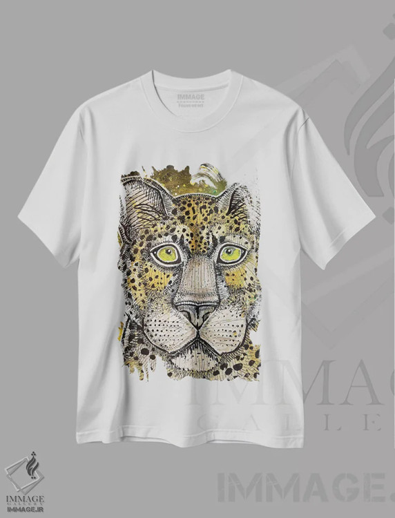 تیشرت سفید طرح دار – تیشرت حیوانات ,پلنگ ناظر اثر لینت شلی immage.ir