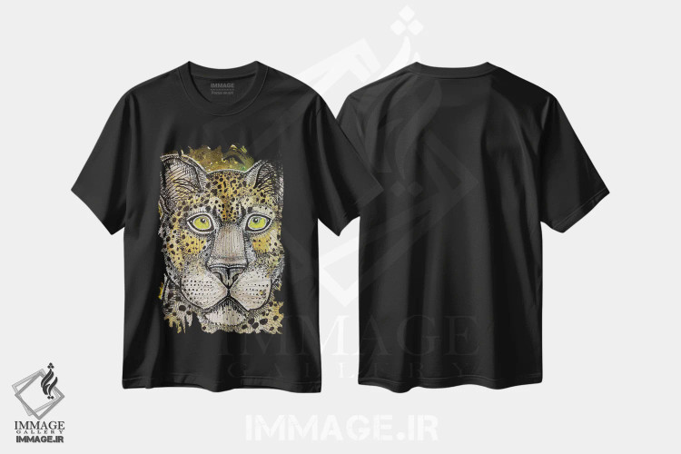 تیشرت مشکی طرح دار – تیشرت حیوانات ,پلنگ ناظر اثر لینت شلی فروشگاه ایماژ
