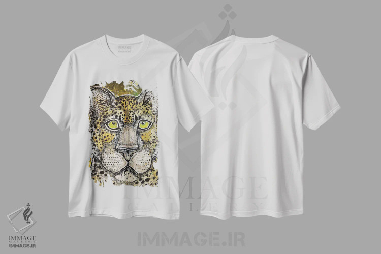 تیشرت سفید طرح دار – تیشرت حیوانات ,پلنگ ناظر اثر لینت شلی immage.ir