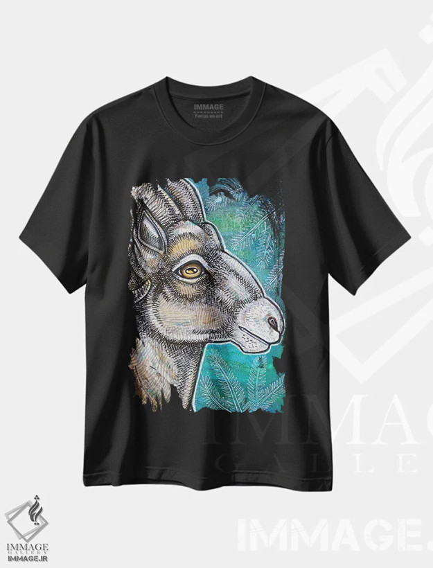 تیشرت مشکی طرح دار – تیشرت حیوانات ,شاخ بزرگ اثر لینت شلی فروشگاه ایماژ