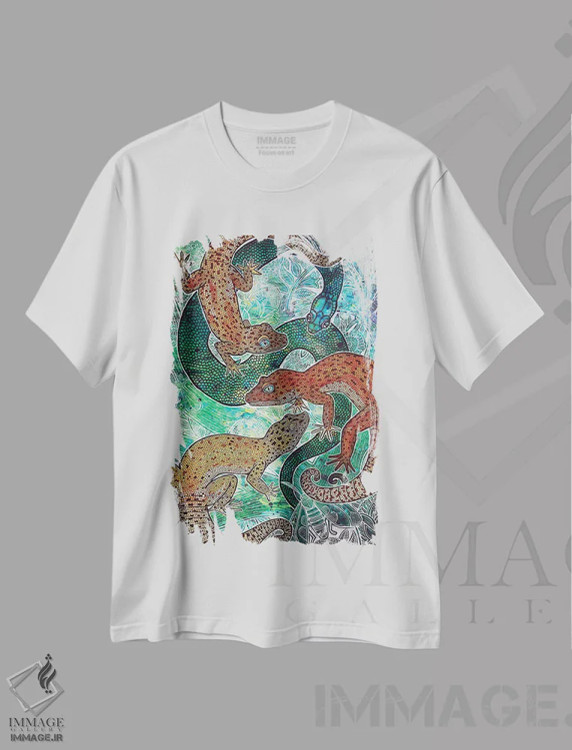 تیشرت سفید طرح دار – تیشرت انتزاعی ,هم گرایی اثر لینت شلی immage.ir