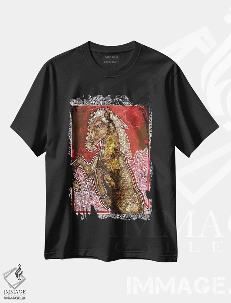 تیشرت مشکی طرح دار – تیشرت اسپرت ,اسب های وحشی نمی توانند مرا جدا کنند اثر لینت شلی immage.ir