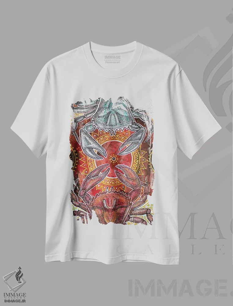 تیشرت سفید طرح دار – تیشرت دریایی ,خرچنگ های رقصان اثر لینت شلی immage.ir