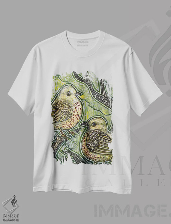 تیشرت سفید طرح دار – تیشرت پرنده ,دوئت اثر لینت شلی فروشگاه ایماژ