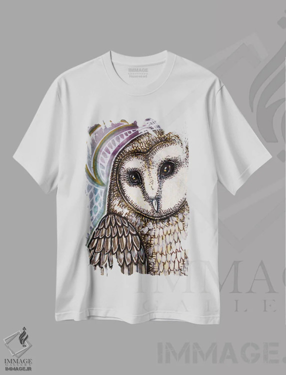 تیشرت سفید طرح دار – تیشرت حیوانات ,ماه هلال و جغد اثر لینت شلی فروشگاه ایماژ