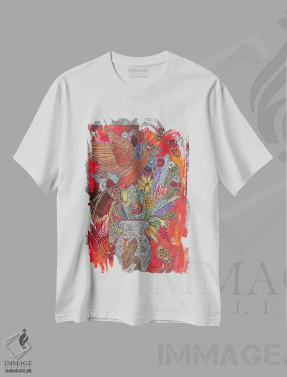 تیشرت سفید طرح دار – تیشرت طبیعت ,از پر تا شعله، و از تولد تا شکوفایی اثر لینت شلی فروشگاه ایماژ
