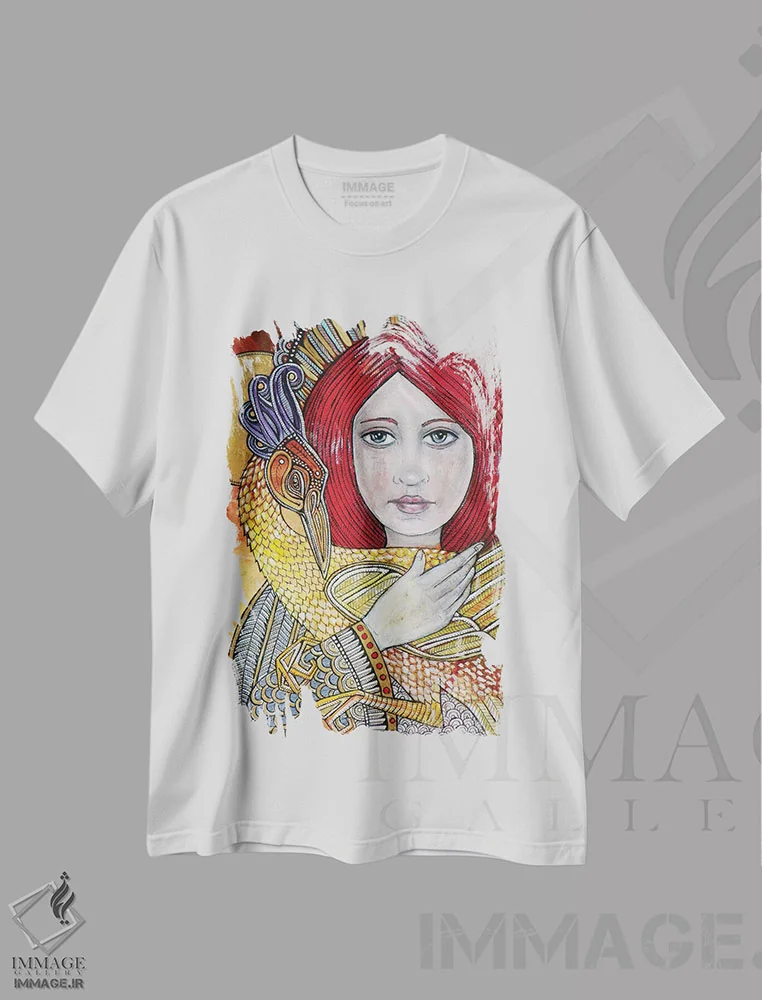 تیشرت سفید طرح دار – تیشرت زنانه ,گلوریانا اثر لینت شلی immage.ir