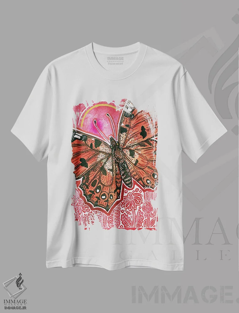 تیشرت سفید طرح دار – تیشرت هنری طبیعت ,در حال پرواز اثر لینت شلی فروشگاه ایماژ