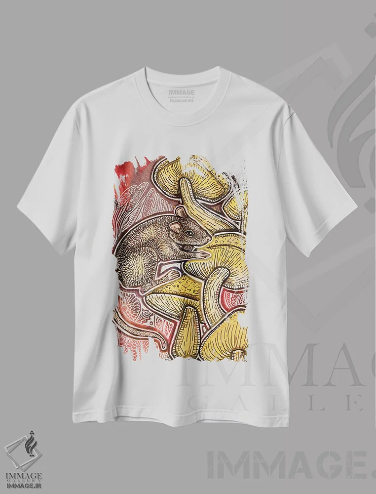تیشرت سفید طرح دار – تیشرت حیوانات ,موش و قارچ چتری اثر لینت شلی immage.ir