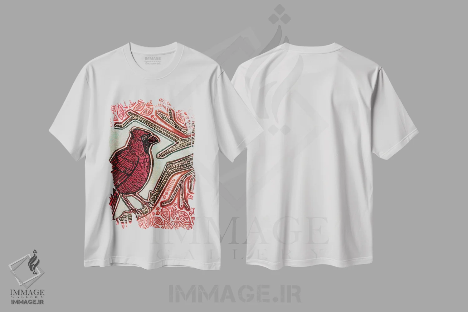 تیشرت سفید طرح دار – تیشرت پرنده ,کاردینال شمالی اثر لینت شلی فروشگاه ایماژ