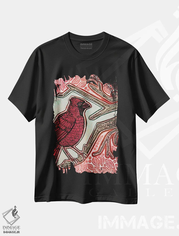تیشرت مشکی طرح دار – تیشرت پرنده ,کاردینال شمالی اثر لینت شلی immage.ir
