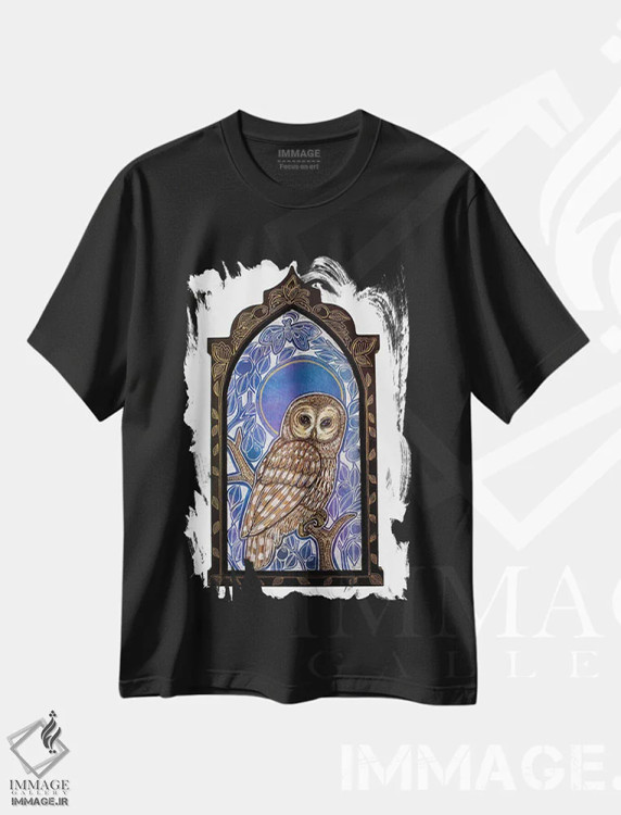 تیشرت مشکی طرح دار – تیشرت جغد ,نُکتورن آبی اثر لینت شلی فروشگاه ایماژ