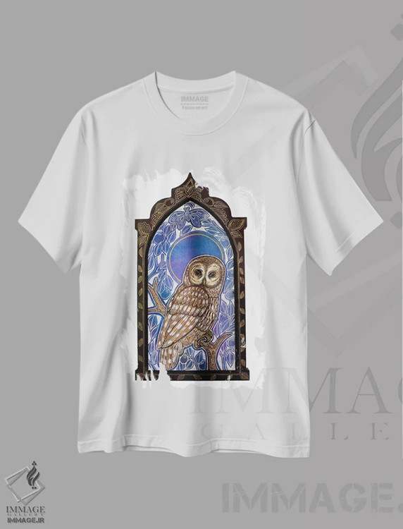 تیشرت سفید طرح دار – تیشرت جغد ,نُکتورن آبی اثر لینت شلی immage.ir