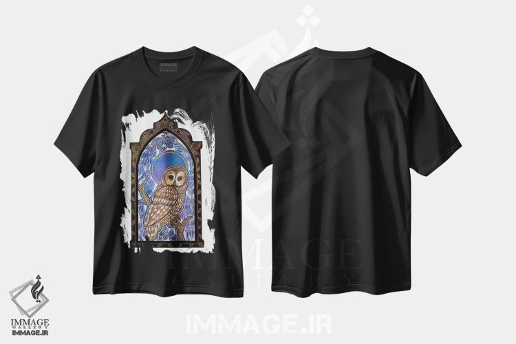 تیشرت مشکی طرح دار – تیشرت جغد ,نُکتورن آبی اثر لینت شلی فروشگاه ایماژ