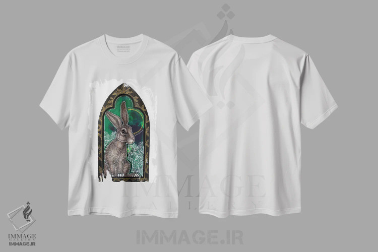 تیشرت سفید طرح دار – تیشرت حیوانات ,خرگوش وحشی در سبزه زار اثر لینت شلی immage.ir