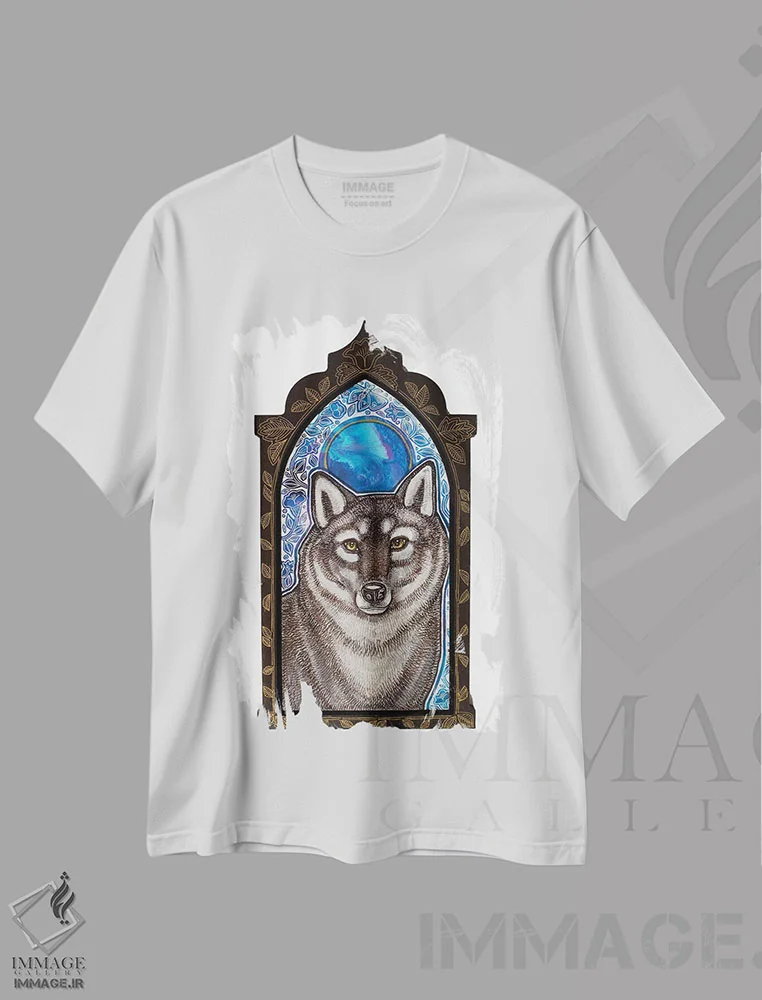 تیشرت سفید طرح دار – تیشرت حیوانات ,ماه گرگ اثر لینت شلی immage.ir