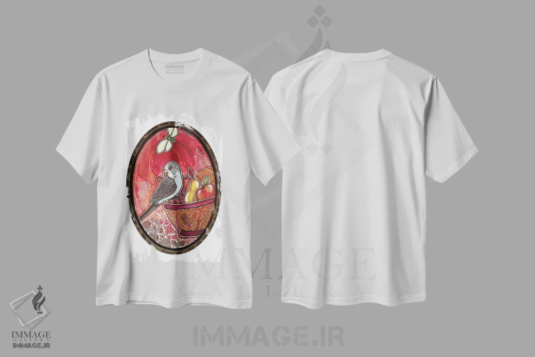 تیشرت سفید طرح دار – تیشرت میوه ,چیدن گیلاس اثر لینت شلی فروشگاه ایماژ