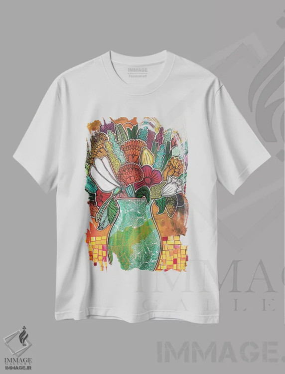 تیشرت سفید طرح دار – تیشرت هنری ,سنجدک شکوفا اثر لینت شلی immage.ir