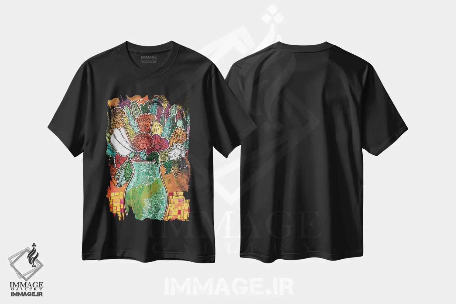 تیشرت مشکی طرح دار – تیشرت هنری ,سنجدک شکوفا اثر لینت شلی فروشگاه ایماژ