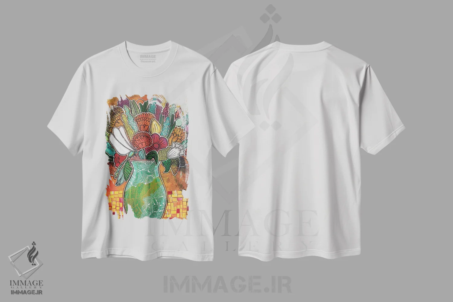 تیشرت سفید طرح دار – تیشرت هنری ,سنجدک شکوفا اثر لینت شلی immage.ir