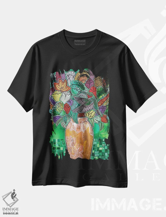 تیشرت مشکی طرح دار – تیشرت طبیعت ,دسته گل روبی اثر لینت شلی فروشگاه ایماژ