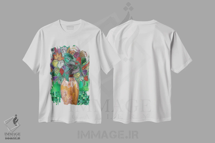 تیشرت سفید طرح دار – تیشرت طبیعت ,دسته گل روبی اثر لینت شلی immage.ir