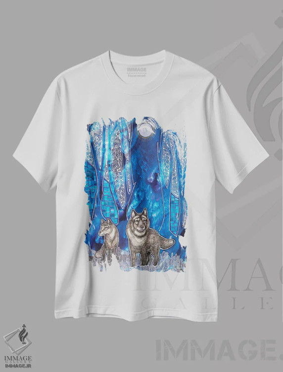 تیشرت سفید طرح دار – تیشرت گرافیکی ,جنگل بی قرار اثر لینت شلی فروشگاه ایماژ