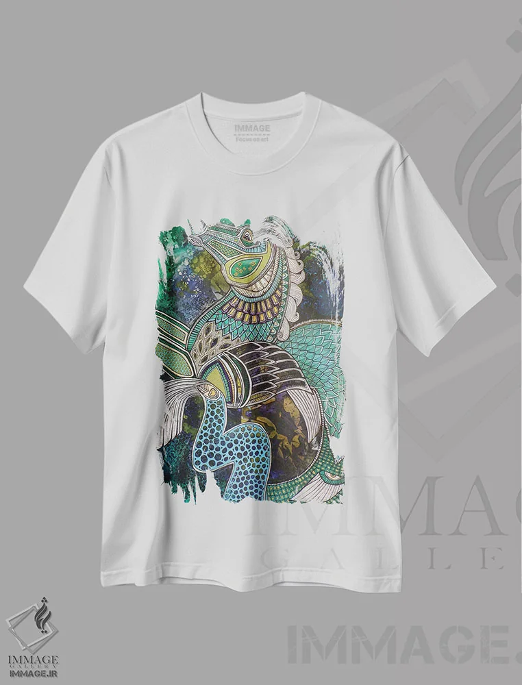 تیشرت سفید طرح دار – تیشرت اسب ,هیپوکامپوس اثر لینت شلی immage.ir