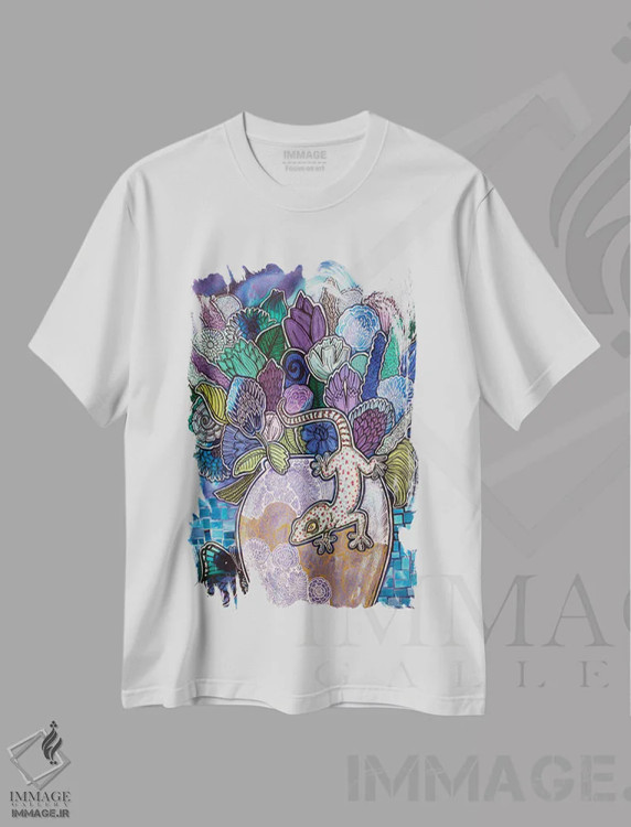 تیشرت سفید طرح دار – تیشرت فانتزی ,گکوی شکوفا اثر لینت شلی فروشگاه ایماژ