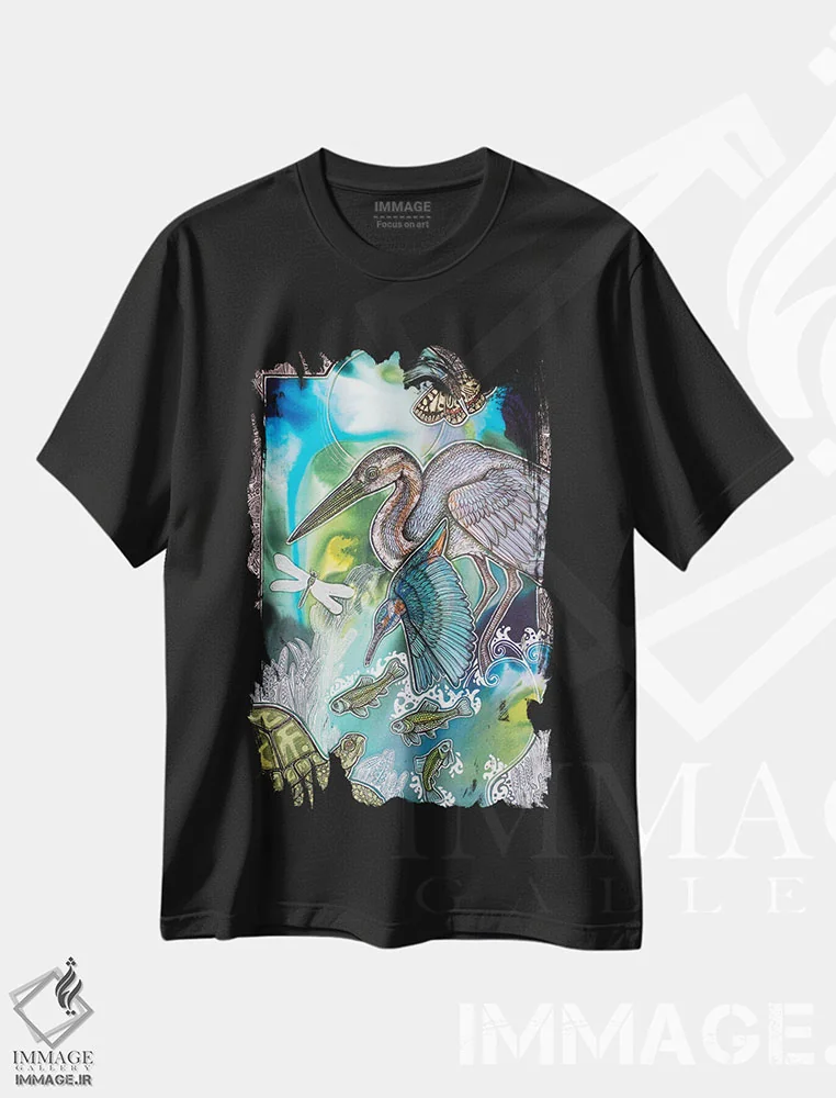 تیشرت مشکی طرح دار – تیشرت هنری ,شیرجه اثر لینت شلی immage.ir