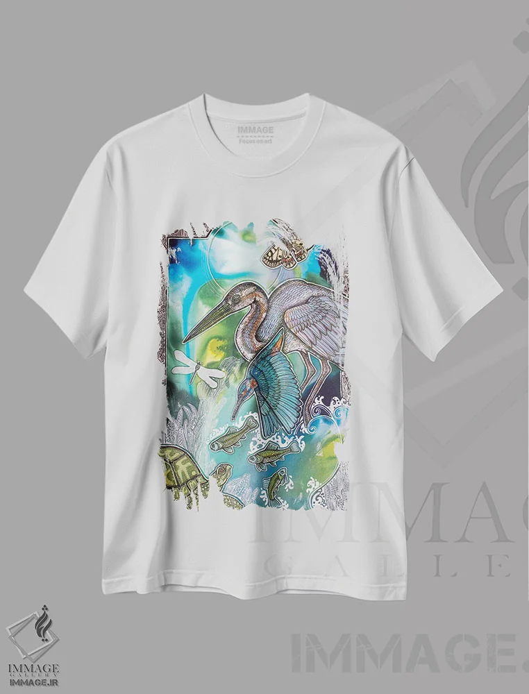 تیشرت سفید طرح دار – تیشرت هنری ,شیرجه اثر لینت شلی فروشگاه ایماژ