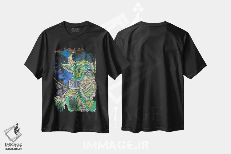 تیشرت مشکی طرح دار – تیشرت هنری ,گاو مقدس اثر لینت شلی فروشگاه ایماژ