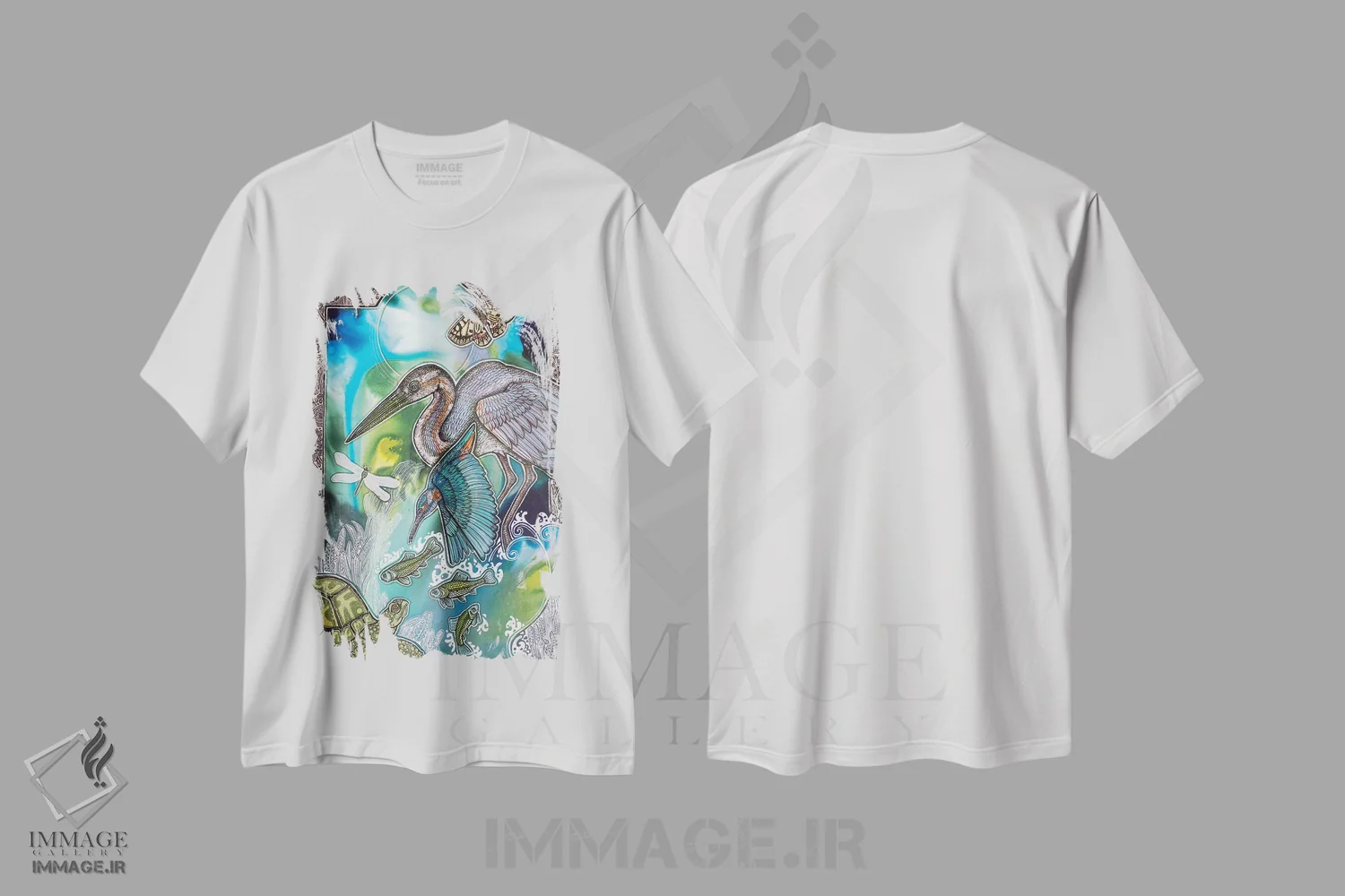 تیشرت سفید طرح دار – تیشرت هنری ,شیرجه اثر لینت شلی فروشگاه ایماژ