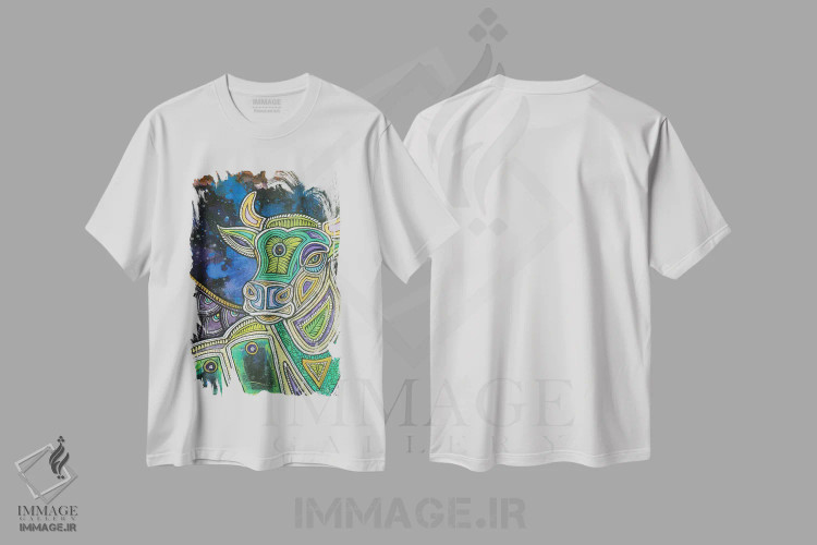 تیشرت سفید طرح دار – تیشرت هنری ,گاو مقدس اثر لینت شلی immage.ir
