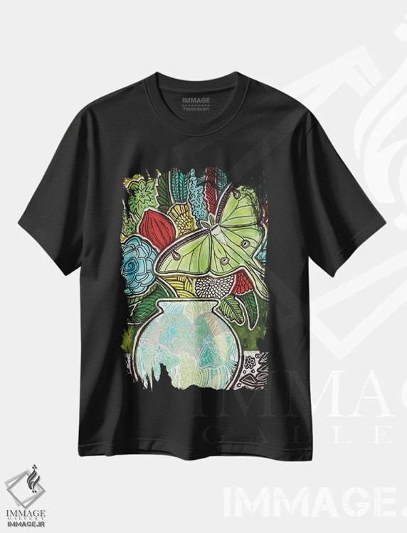 تیشرت مشکی طرح دار – تیشرت طبیعت ,شکوفه های لونا اثر لینت شلی فروشگاه ایماژ