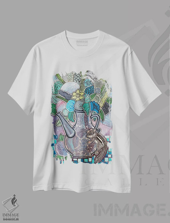 تیشرت سفید طرح دار – تیشرت طبیعت ,زمان چای اثر لینت شلی فروشگاه ایماژ