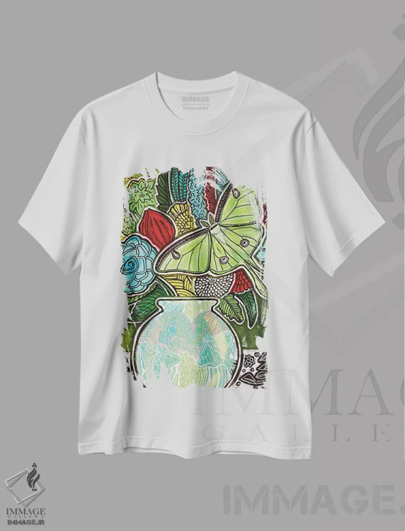 تیشرت سفید طرح دار – تیشرت طبیعت ,شکوفه های لونا اثر لینت شلی immage.ir