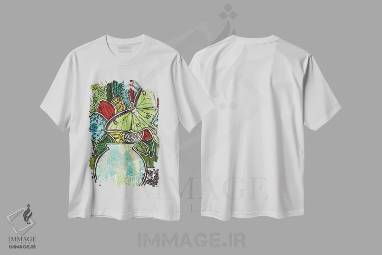 تیشرت سفید طرح دار – تیشرت طبیعت ,شکوفه های لونا اثر لینت شلی immage.ir
