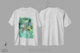 تیشرت سفید طرح دار – تیشرت هنری ,چای سبز اثر لینت شلی فروشگاه ایماژ