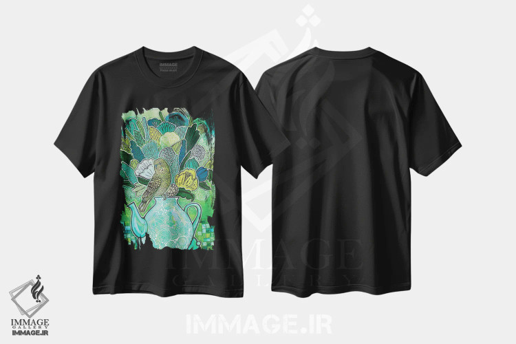 تیشرت مشکی طرح دار – تیشرت هنری ,چای سبز اثر لینت شلی immage.ir