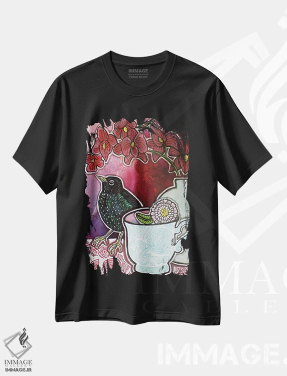تیشرت مشکی طرح دار – تیشرت گلدار ,مهمان چای اثر لینت شلی immage.ir