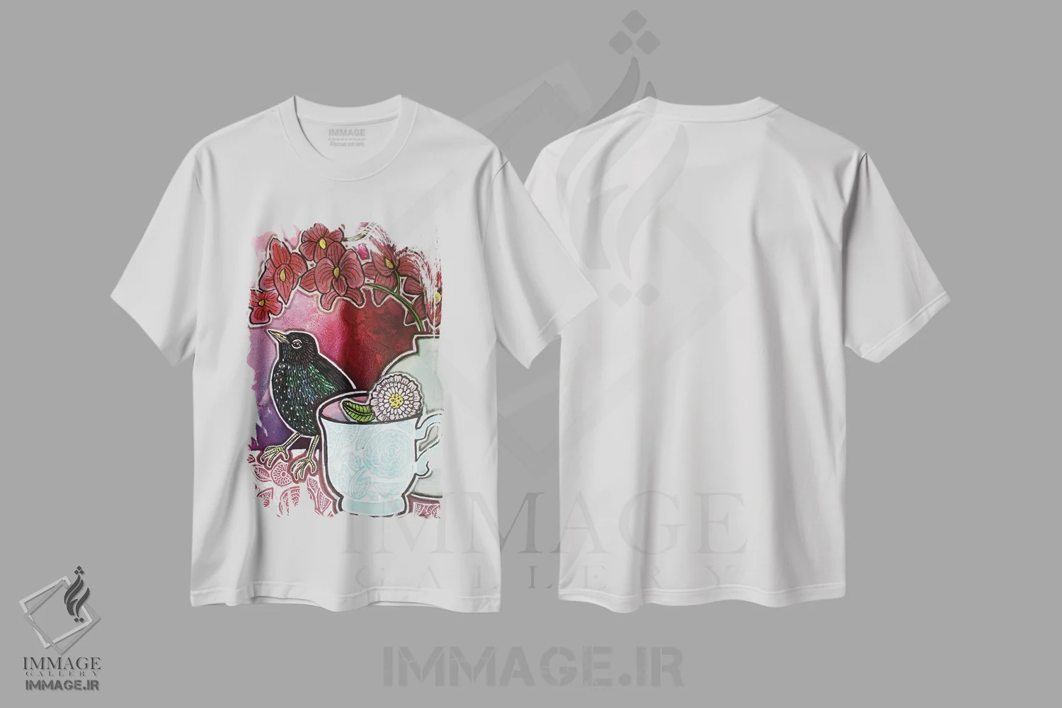 تیشرت سفید طرح دار – تیشرت گلدار ,مهمان چای اثر لینت شلی فروشگاه ایماژ
