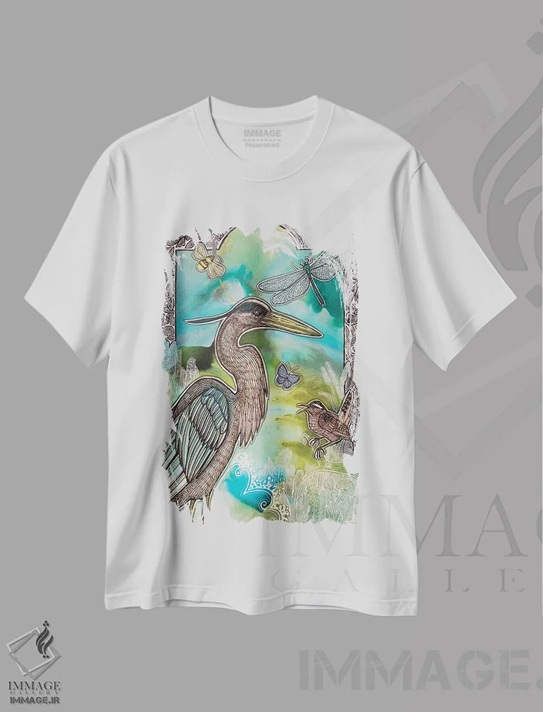 تیشرت سفید طرح دار – تیشرت طبیعت ,در دل سبزه زار وحشی اثر لینت شلی فروشگاه ایماژ