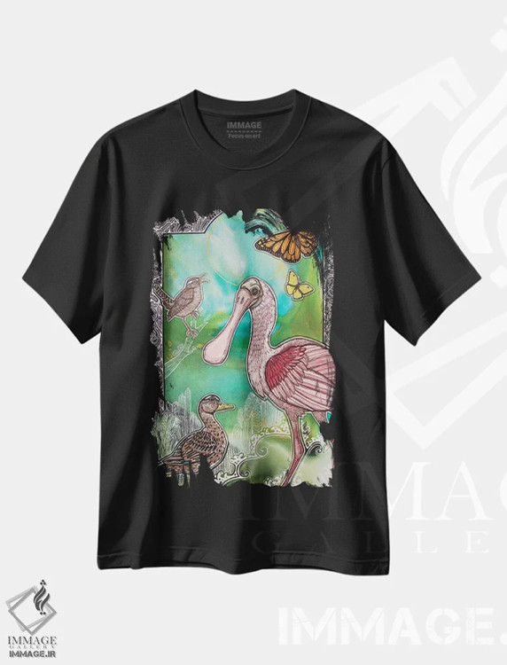 تیشرت مشکی طرح دار – تیشرت طبیعت ,در دل سبزه زار وحشی اثر لینت شلی فروشگاه ایماژ