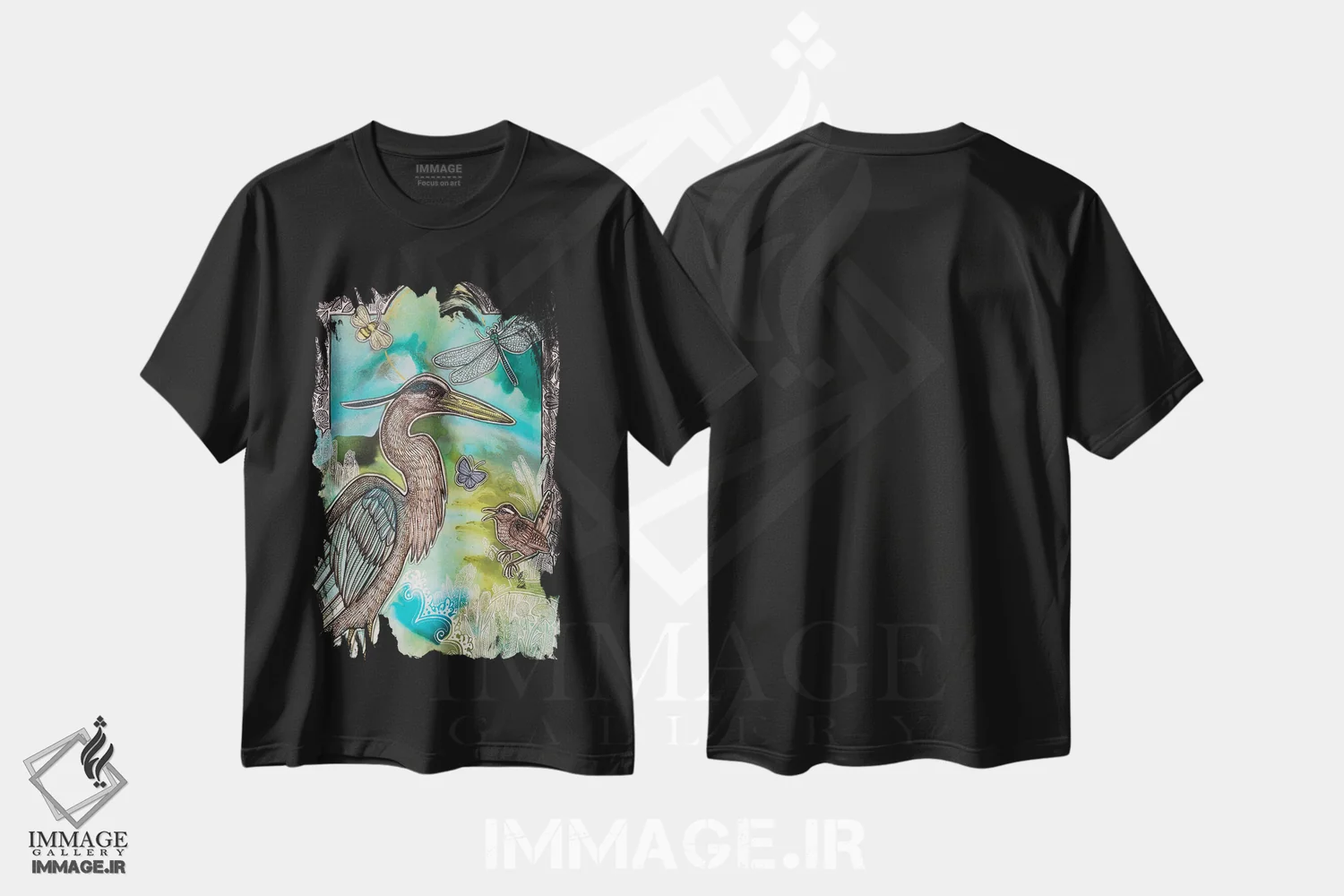 تیشرت مشکی طرح دار – تیشرت طبیعت ,در دل سبزه زار وحشی اثر لینت شلی immage.ir