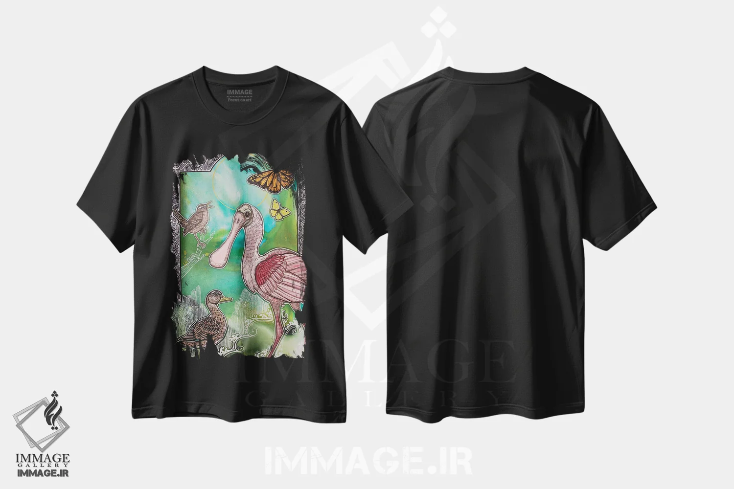 تیشرت مشکی طرح دار – تیشرت طبیعت ,در دل سبزه زار وحشی اثر لینت شلی فروشگاه ایماژ