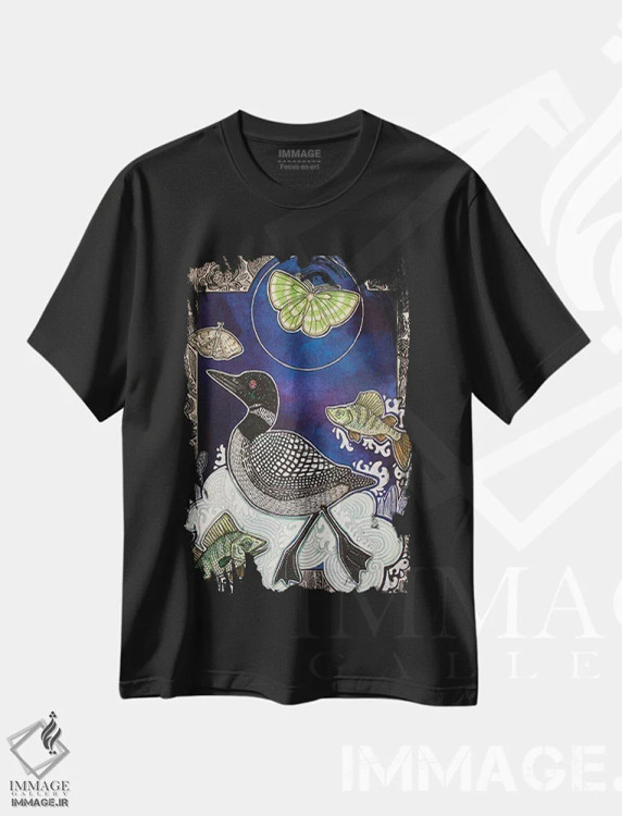 تیشرت مشکی طرح دار – تیشرت طبیعت ,زیر ماه شمالی اثر لینت شلی فروشگاه ایماژ